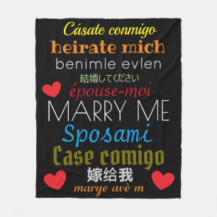 MARRY ME written in Ten Languages Black Fleece Blanket