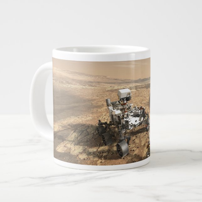 Mars 2020 Rover On The Surface Of Mars. Large Coffee Mug (Front Left)