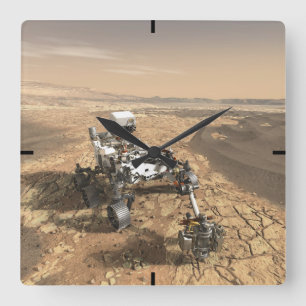 Mars 2020 Rover On The Surface Of Mars. Square Wall Clock