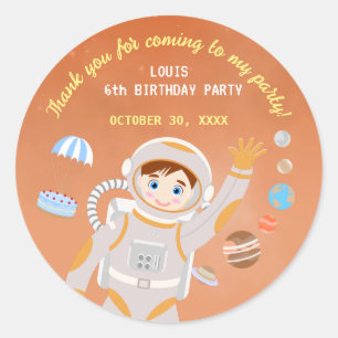 Mars astronaut boy themed birthday Party Classic Round Sticker