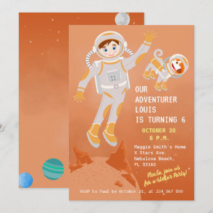 Mars astronaut boy themed birthday Party Invitation