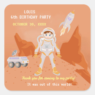 Mars astronaut boy themed birthday Party Square Sticker