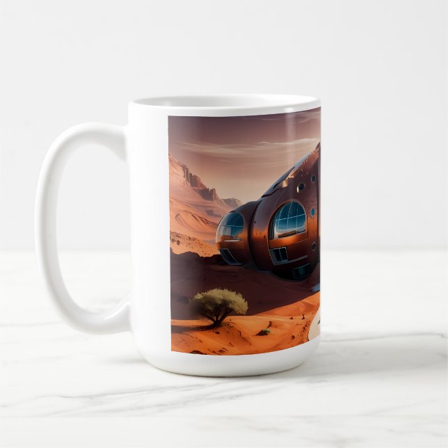 Mars Habitat Alpha – AI Sci-Fi Architecture Coffee Mug (Left)