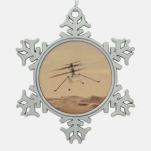 Mars Ingenuity Helicopter Flight Snowflake Pewter Christmas Ornament