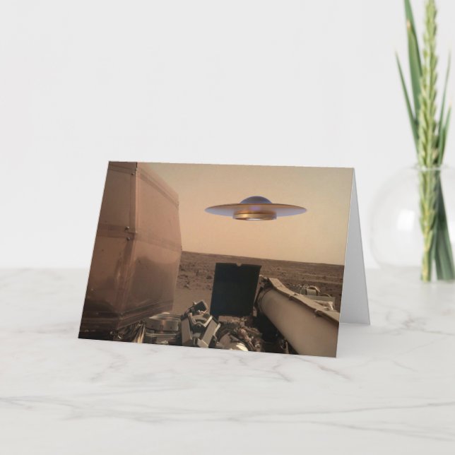 Mars InSight Alien UFO Saucer Encounter Holiday Card (Front)
