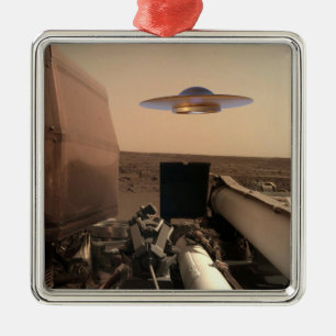 Mars InSight Alien UFO Saucer Encounter Metal Ornament