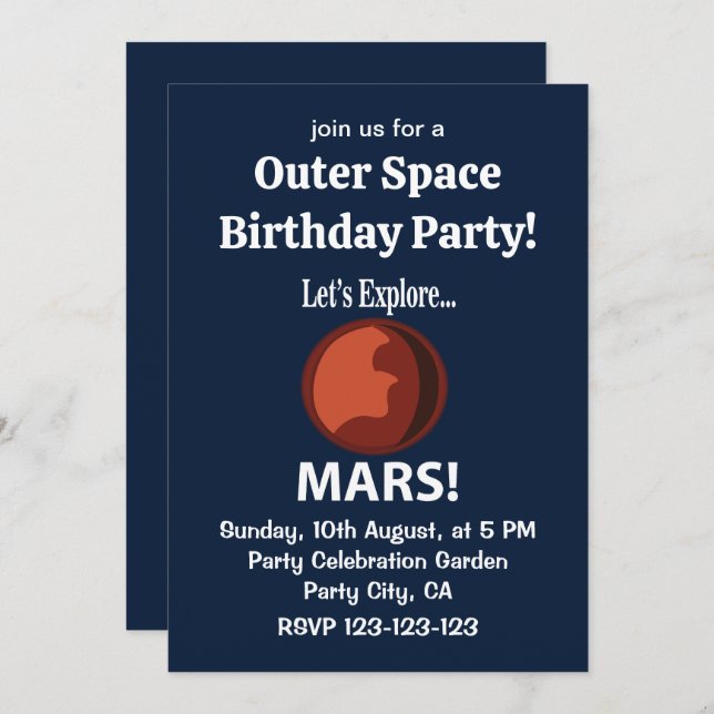 Mars Let's Explore Mars Outer Space Birthday Party Invitation (Front/Back)