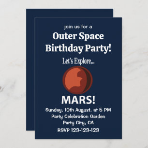Mars Let's Explore Mars Outer Space Birthday Party Invitation