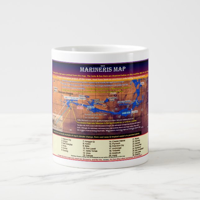 Mars Marineris Map Large Coffee Mug (Front)