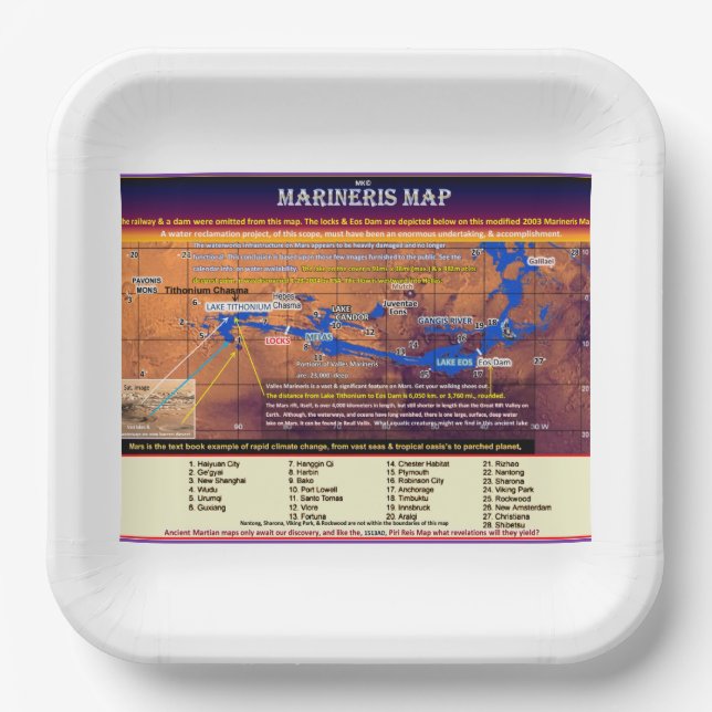 Mars Marineris Map Paper Plate (Front)
