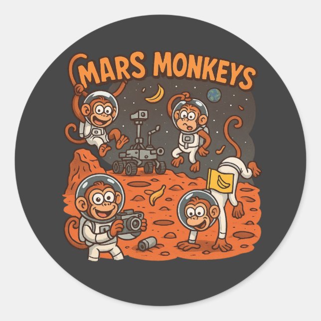 Mars Monkeys funny animal Classic Round Sticker (Front)