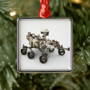 Mars Perseverance Rover On White Background. Metal Ornament