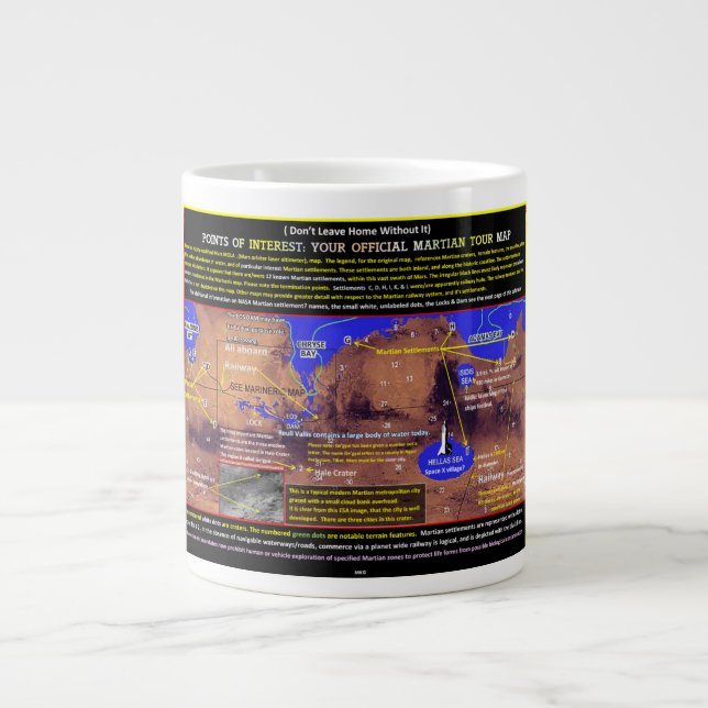 Mars Points of Interest Large Coffee Mug (Front)