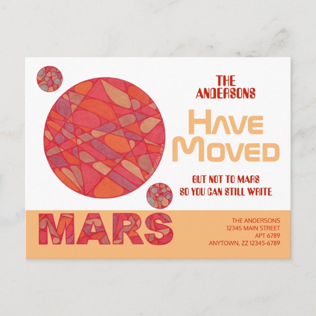 Mars Red Planet Funny Space Theme Address Moving Announcement Postcard (Front)