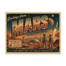 Mars Retro Sci-Fi Postcard | Vintage Red Planet