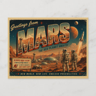 Mars Retro Sci-Fi Postcard   Vintage Red Planet 