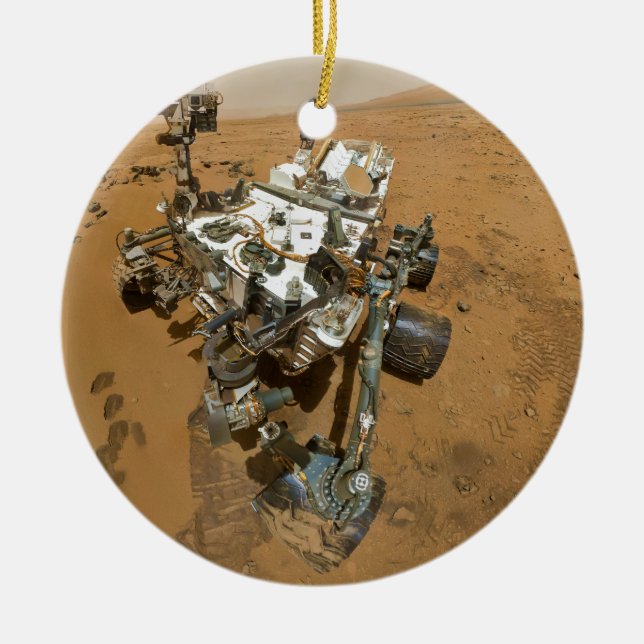 Mars Rover Curiosity at Rocknest Ceramic Tree Decoration (Front)