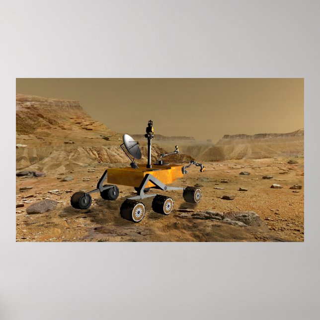Mars Science Laboratory travels near a canyon Poster (Front)