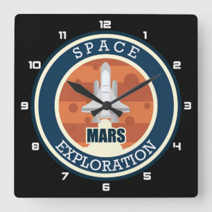 Mars / Space Exploration Square Wall Clock
