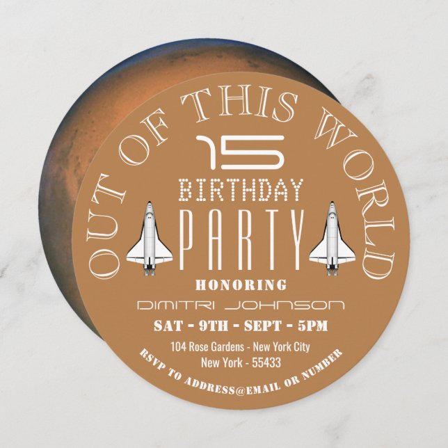 Mars, Space Shuttle Birthday Party Invitation (Front/Back)