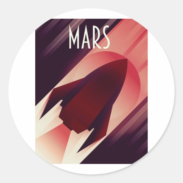 Mars Starship Art Deco Space Art Classic Round Sticker (Front)