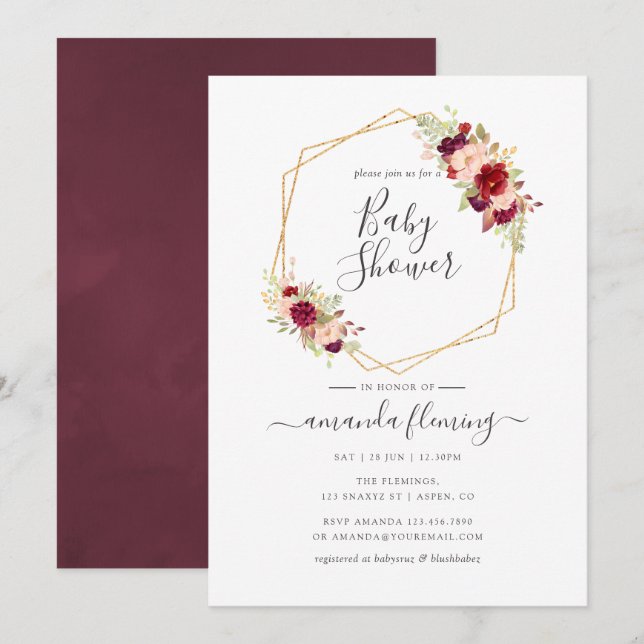 Marsala and Blush Boho Geometric Baby Shower Invitation (Front/Back)
