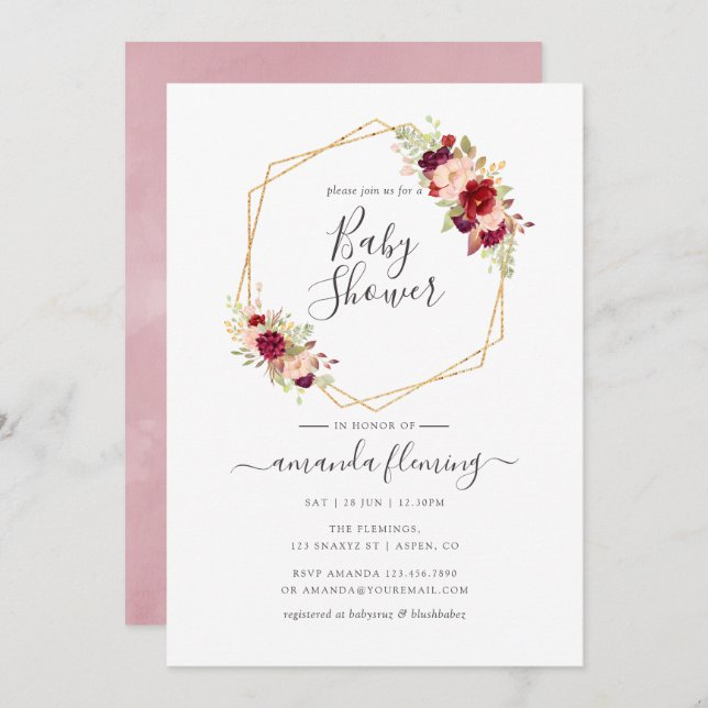 Marsala and Blush Boho Geometric Baby Shower Invitation (Front/Back)