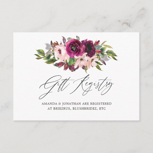 Marsala and Blush Floral Wedding Gift Registry Enclosure Card (Front)