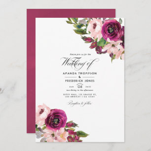 Marsala and Blush Floral Wedding Photo Invitation