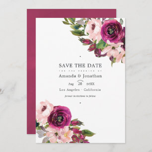 Marsala and Blush Floral Wedding Photo Save The Date