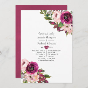 Marsala and Blush Floral Wedding Rehearsal Dinner Invitation