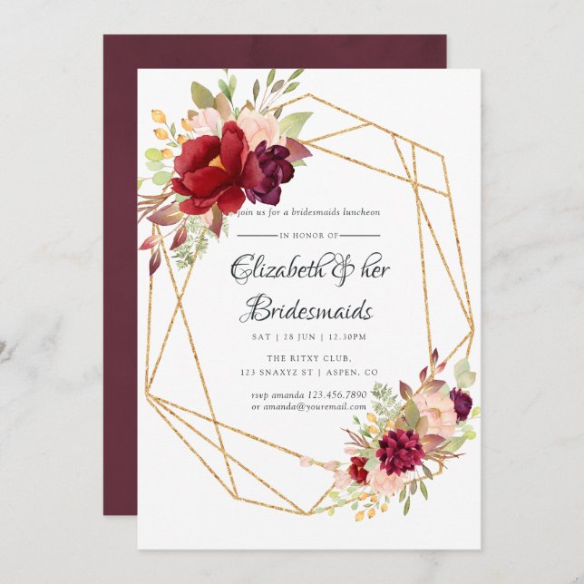 Marsala and Blush Geometric Bridesmaids Luncheon Invitation (Front/Back)