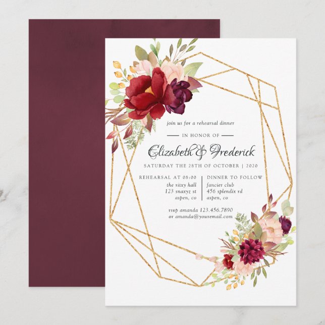 Marsala and Blush Geometric Rehearsal Dinner Invitation (Front/Back)