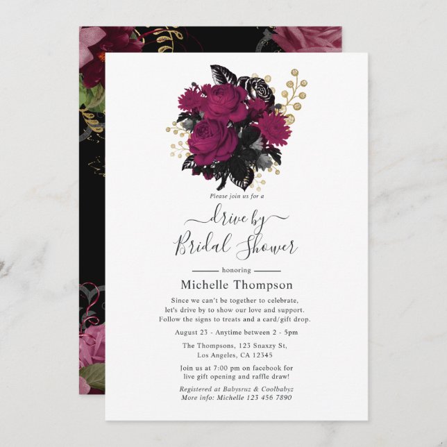 Marsala and Gold Floral Virtual Drive By Shower Invitation (Front/Back)
