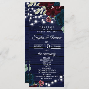 Marsala and Navy Flowers Rustic Wedding Programs