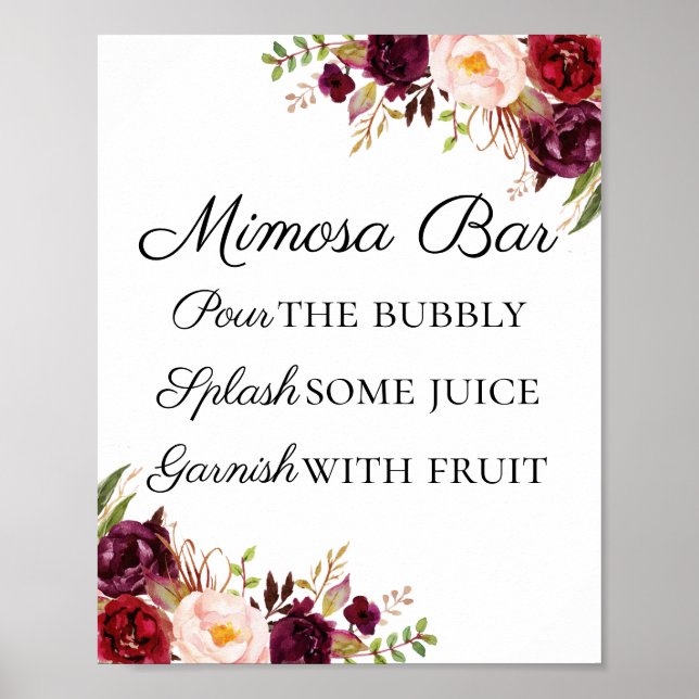 Marsala and Pink Floral Mimosa Bar Sign (Front)