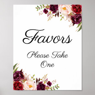 Marsala and Pink Floral Wedding Favours Sign