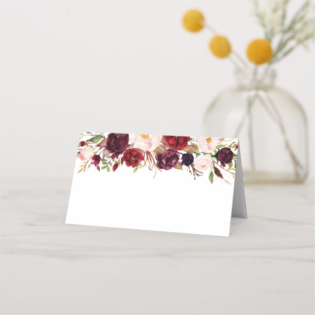 Marsala and Pink Floral Wedding Food Label Cards (Front)