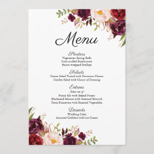 Marsala and Pink Floral Wedding Menu Cards