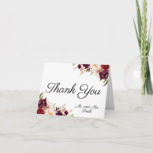 Marsala and Pink Flowers Folded Thank You Cards