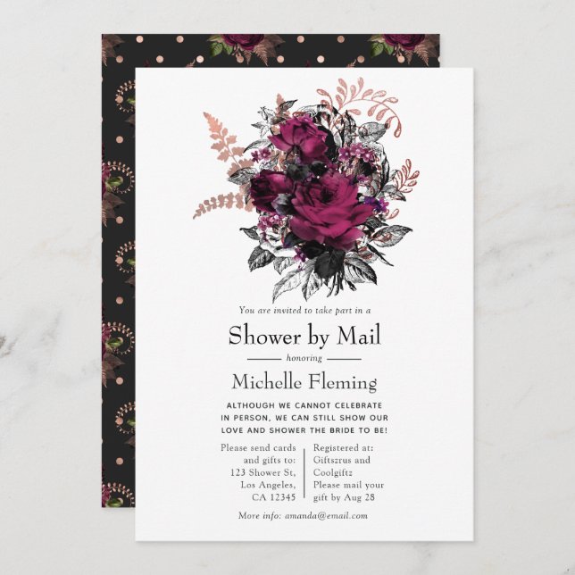 Marsala and Rose Gold Floral Shower by Mail Invitation (Front/Back)