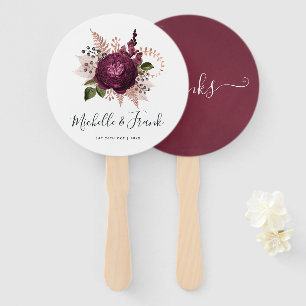 Marsala and Rose Gold Floral Vintage Wedding Hand Fan