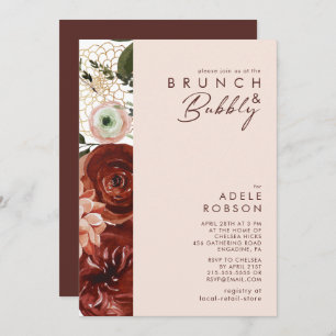 Marsala Autumn Floral   Blush Brunch and Bubbly Invitation