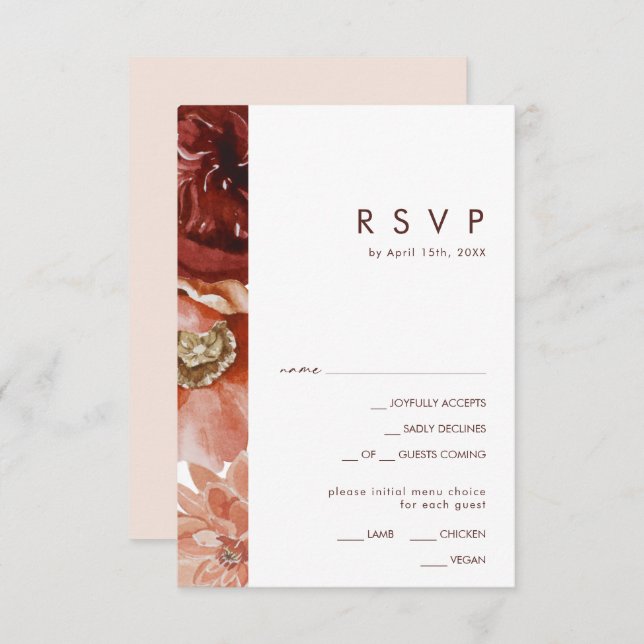 Marsala Autumn Floral Blush Menu Choice RSVP Card (Front/Back)