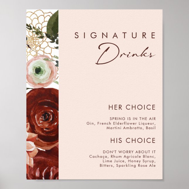 Marsala Autumn Floral | Blush Signature Drinks Poster (Front)