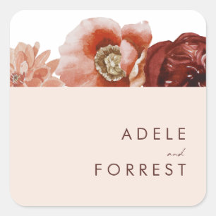 Marsala Autumn Floral Blush Wedding Envelope Seals