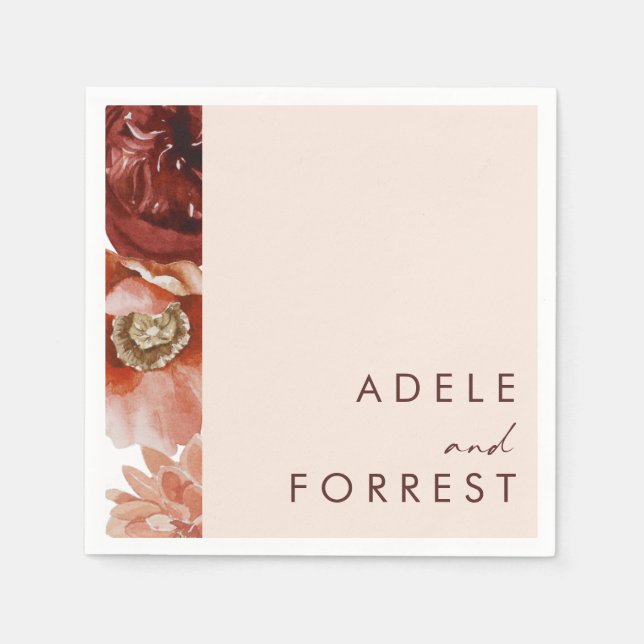 Marsala Autumn Floral | Blush Wedding Napkins (Front)