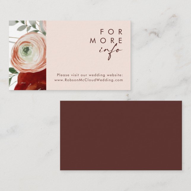 Marsala Autumn Floral | Blush Wedding Website Enclosure Card (Front/Back)