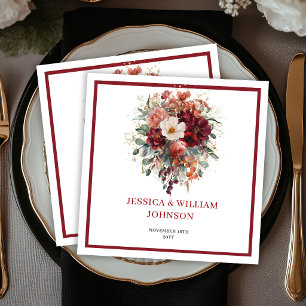 Marsala Autumn Floral Eucalyptus Boho Wedding  Napkin
