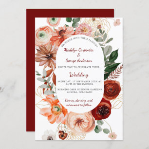 Marsala Autumn Floral Frame Wedding  Invitation